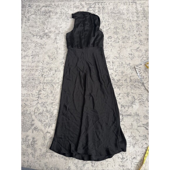 Lulus Distinctive Charm Black Satin Asymmetrical Midi Dress Size Medium Formal - Picture 4 of 9